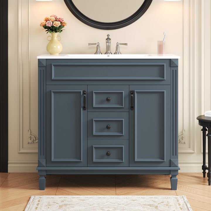 36 in. W Modern Bathroom Vanity with Sink and Top, 2 Soft-Close Doors and Storage Cabinet