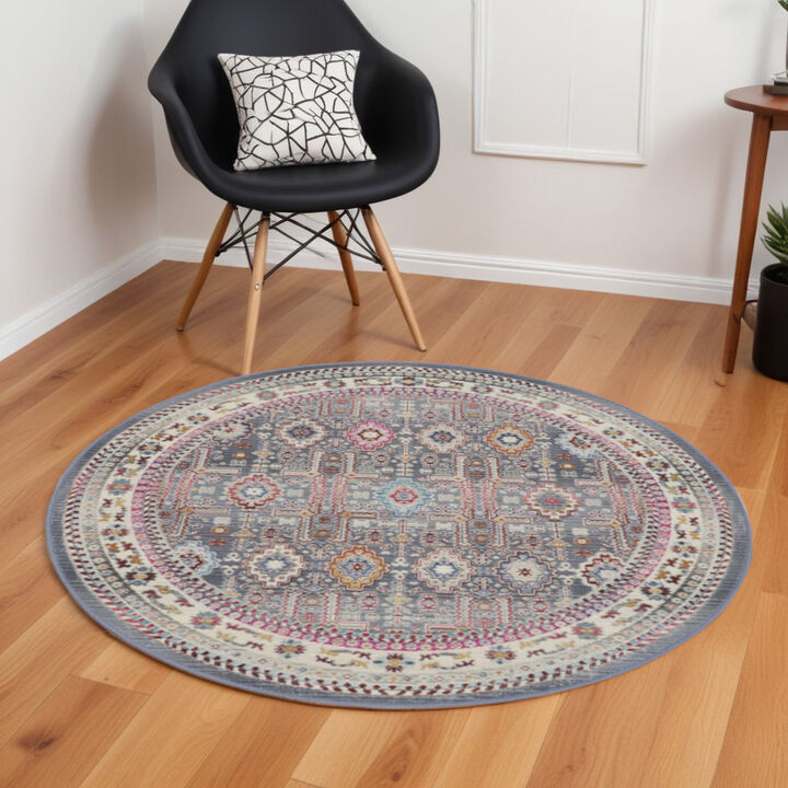 HomeRoots Floral Distressed Round Rug