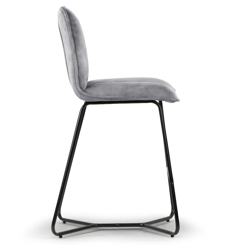 Glamour Home Set of 2 Avent Gray Fabric Counter Stool with Black Metal Legs