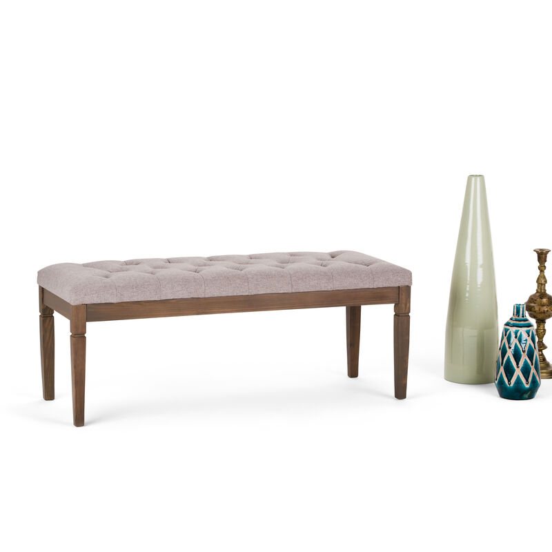 Waverly 48 inch Wide Traditional Rectangle Tufted Ottoman Bench in Cloud Grey Linen Look Fabric image number 2