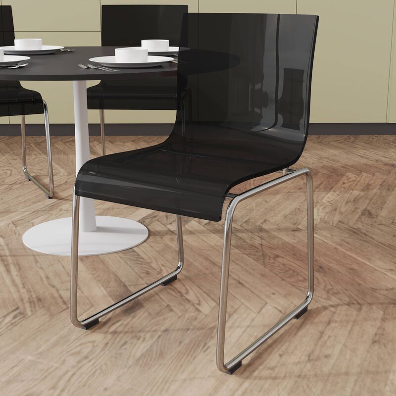 LeisureMod Lima Modern Acrylic Chair Set of 2 with Molded Seat and Chrome Legs, Stylish and Durable Design for Kitchen, Dining Room, Office, or Lounge