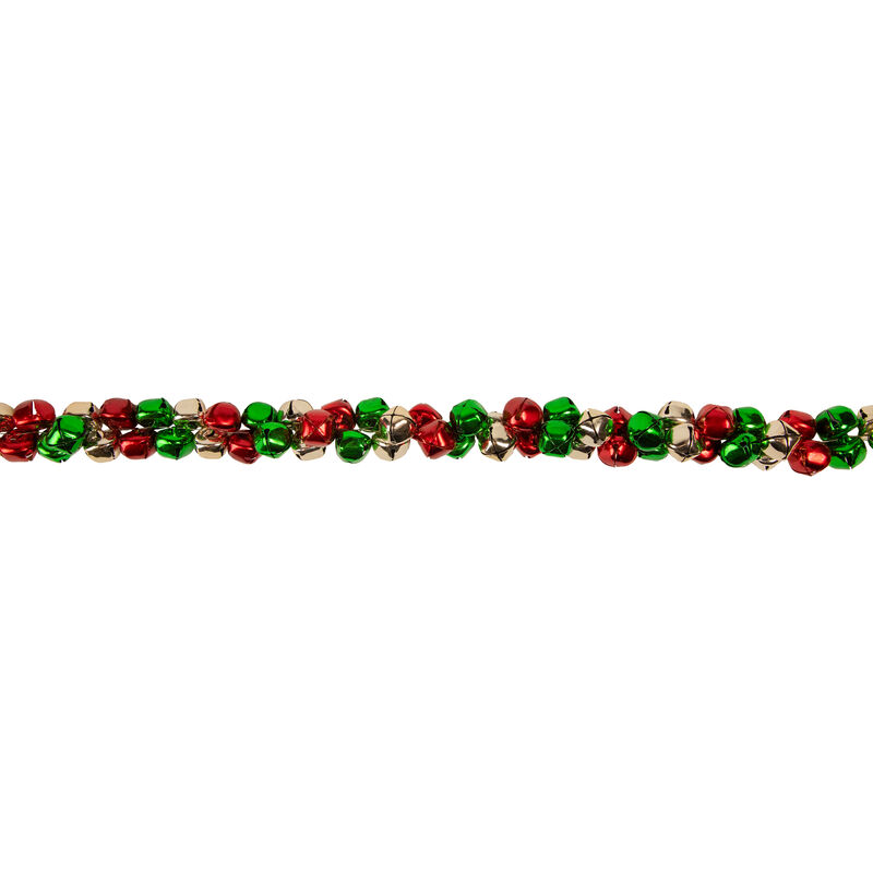 5' Red  Green and Gold Jingle Bell Christmas Garland image number 2