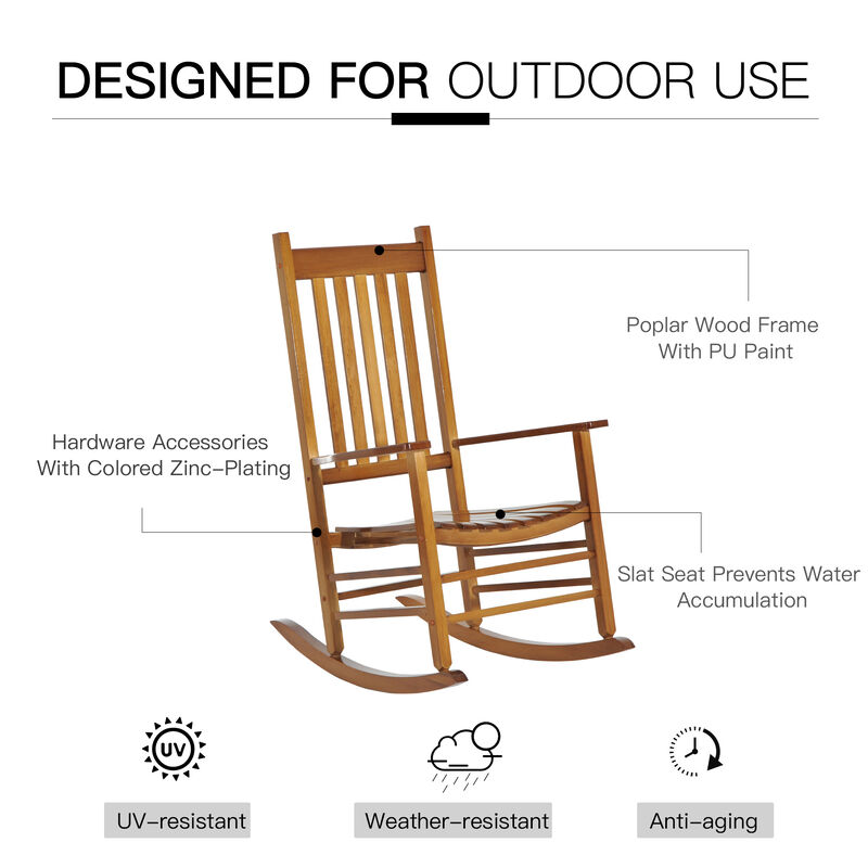 Wood Rocking Chair, Indoor / Outdoor Wooden Porch Rocker, Rustic Natural