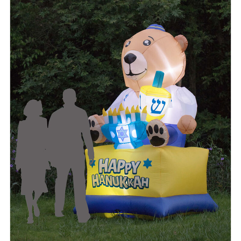 Giant Hanukkah Inflatable Bear - Yard Decor with Built-in Bulbs, Tie-Down Points, and Powerful Built in Fan