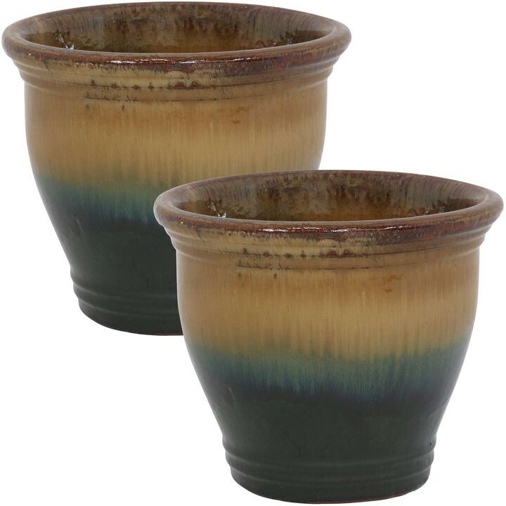 Sunnydaze Studio Glaze Ceramic Planter  - Set of 2
