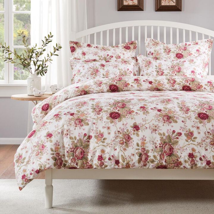 Greenland Home Fashions Antique Rose Luxurious Comfortable 3 Pieces Duvet Cover Set Ivory Full/Queen