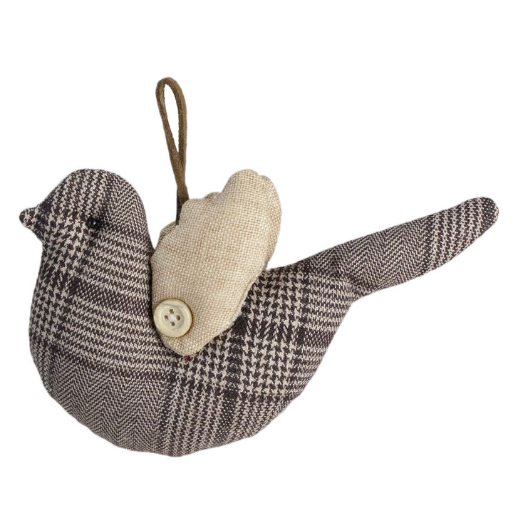 8" Brown and Beige Houndstooth Plaid Bird Christmas Ornament