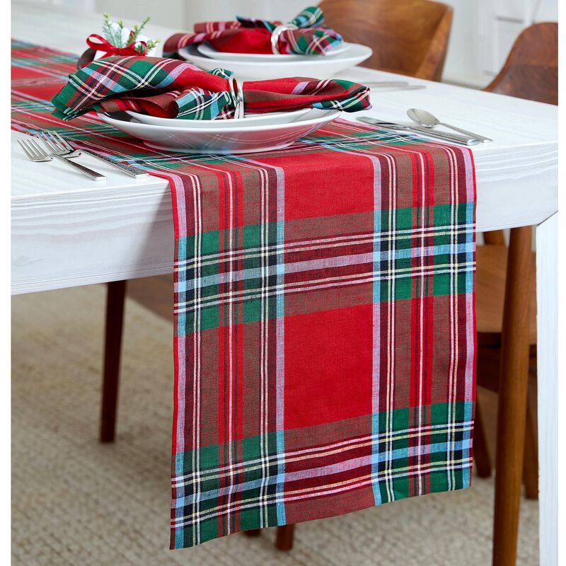 Christmas Linen Table Runner - Madras Holiday Plaid, Solino Home