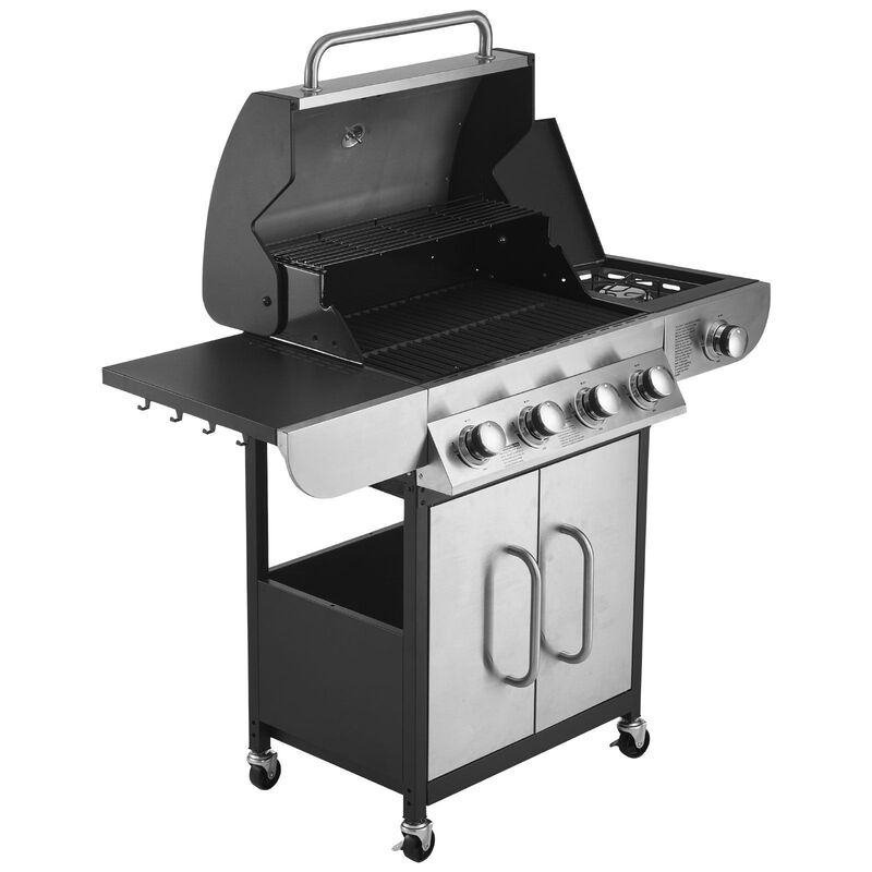 4 Burner BBQ Gas Grill with Side Burner, 52000 BTU Outdoor Patio Grill with Side Shelves image number 4