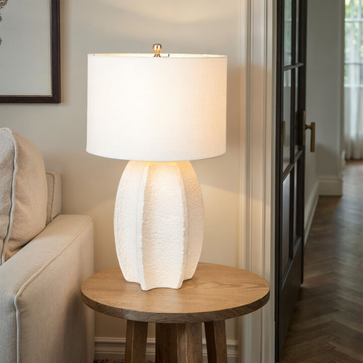 Stoneware Table Lamp with Sculpted Edge, Ivory Glaze