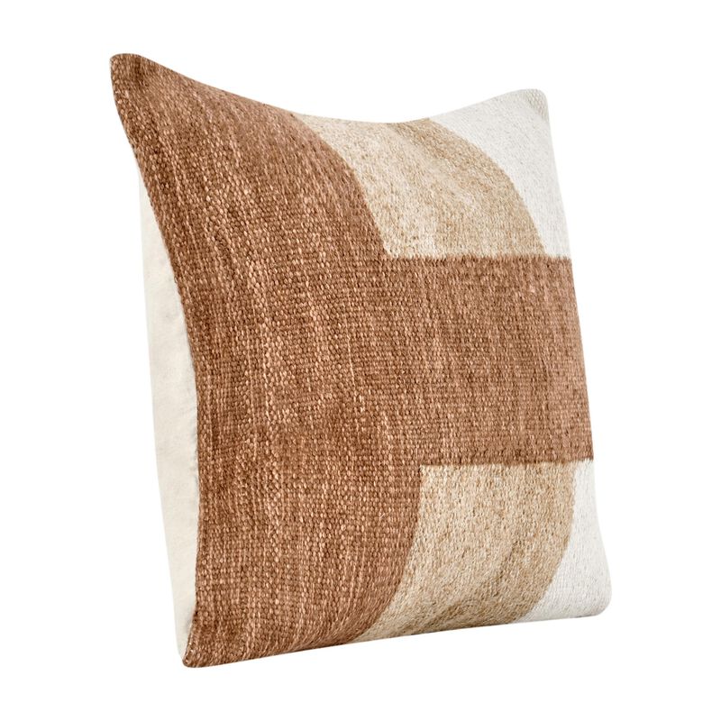 Skio Throw Pillow, Marble Yarn Texture, Square 22 Inch Brown Viscose - Benzara