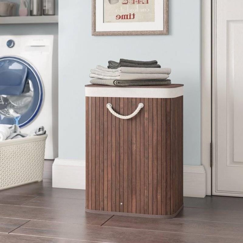 Hivvago Brown Bamboo Laundry Hamper Dirty Clothes Basket with Lid and Removable Bag