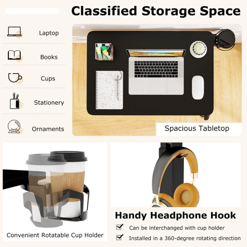 Hivvago Mobile Standing Desk Height Adjustable Overbed Bedside Table with Cup Holder