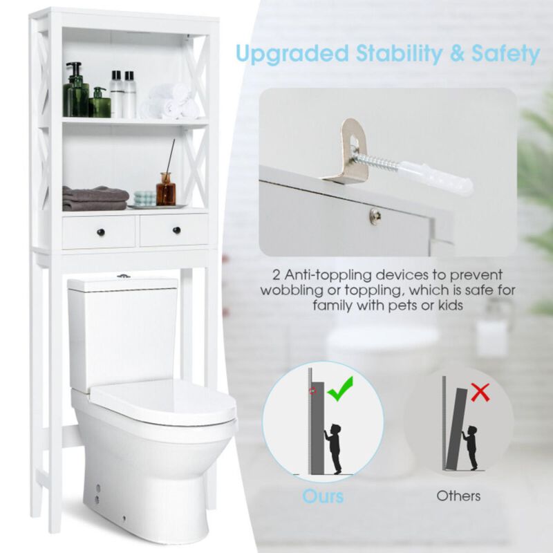Hivvago Over the Toilet Storage Rack Tall with Drawers Shelves and Adjustable Bottom Bar