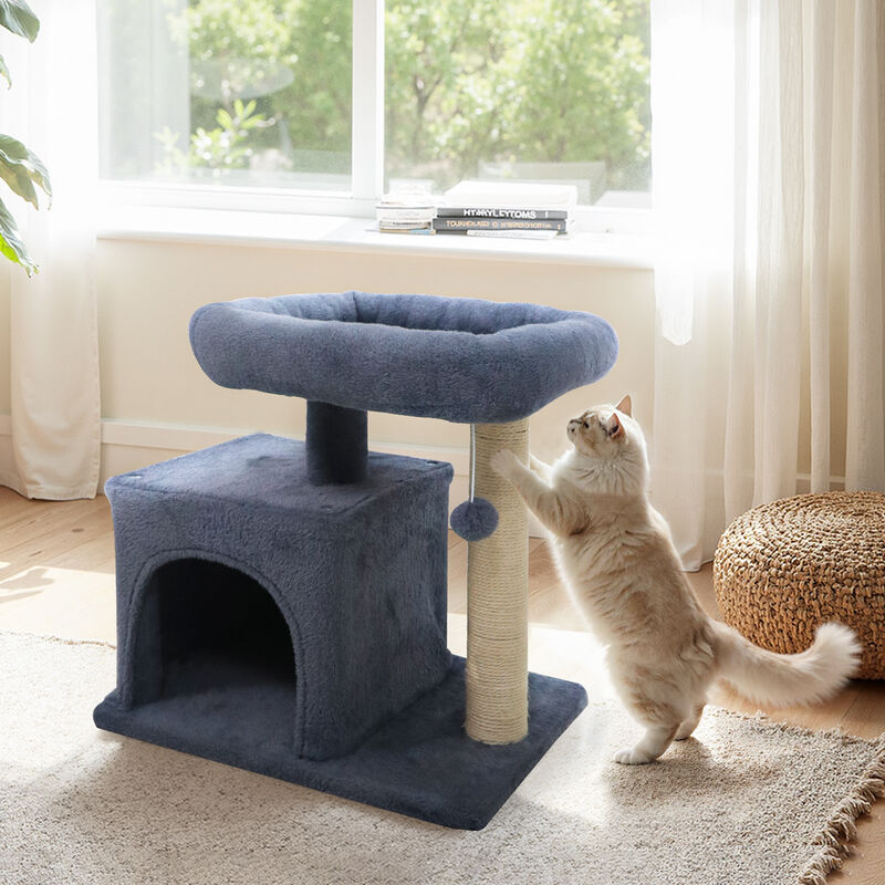 Compact Cat Tree with Large Padded Plush Perch for Indoor Use-Dark Grey image number 1