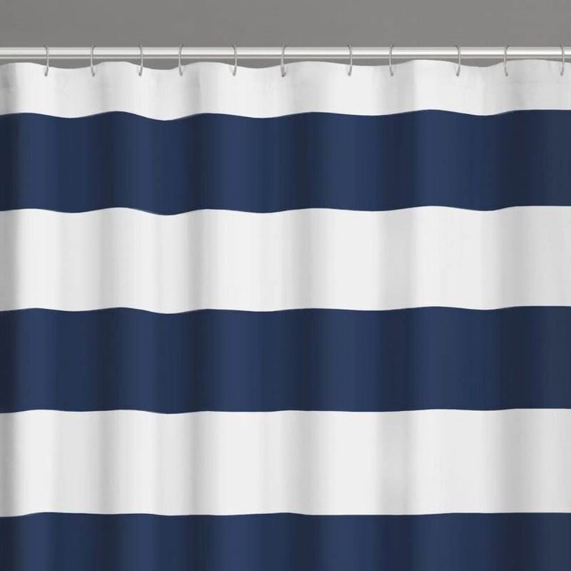 Hivvago 72 x 70 inch Polyester Navy Blue White Nautical Ocean Striped Shower Curtain