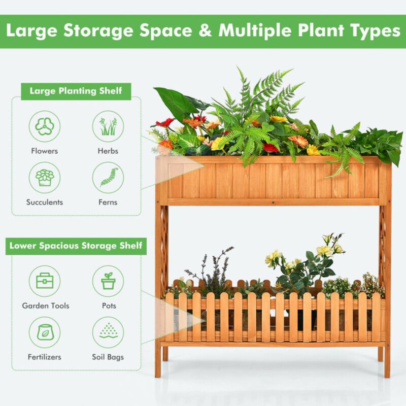 Hivvago 2-Tier Raised Garden Bed Elevated Wood Planter Box for Vegetable Flower Herb