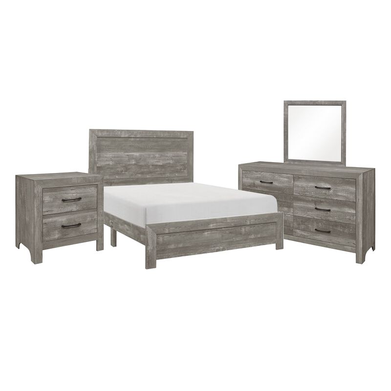 Eb Four Piece Queen Size Bedroom Set, Farmhouse Style, Gray, Black - Benzara