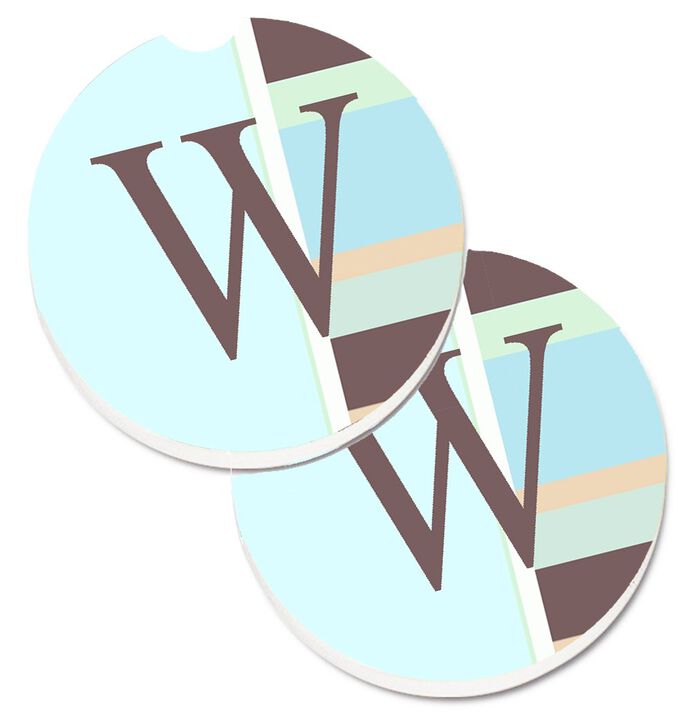 Caroline's Treasures Letter W Initial Monogram - Blue Stripes Set of 2 Cup Holder Car Coasters CJ1003-WCARC, 2.56, Multicolor