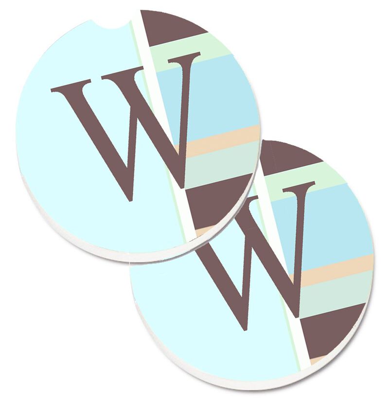 Caroline's Treasures Letter W Initial Monogram - Blue Stripes Set of 2 Cup Holder Car Coasters CJ1003-WCARC, 2.56, Multicolor