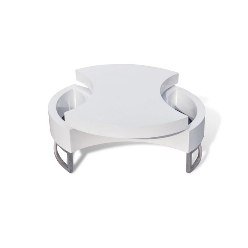 Coffee Table, Contemporary Rotating Storage Design, 32 Inch White
