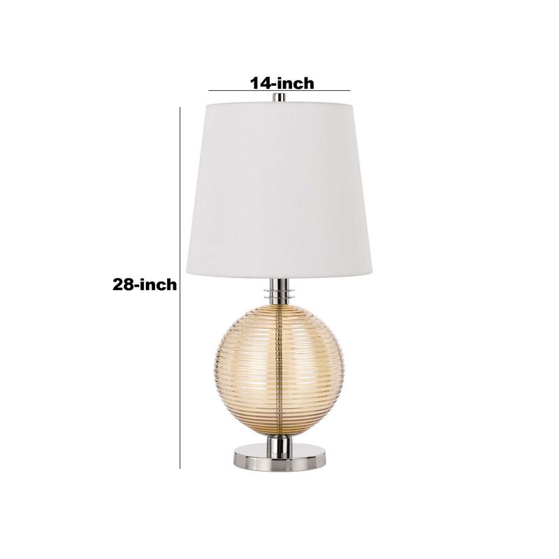 Table Lamp with Textured Glass Ball Accent, White and Chrome-Benzara