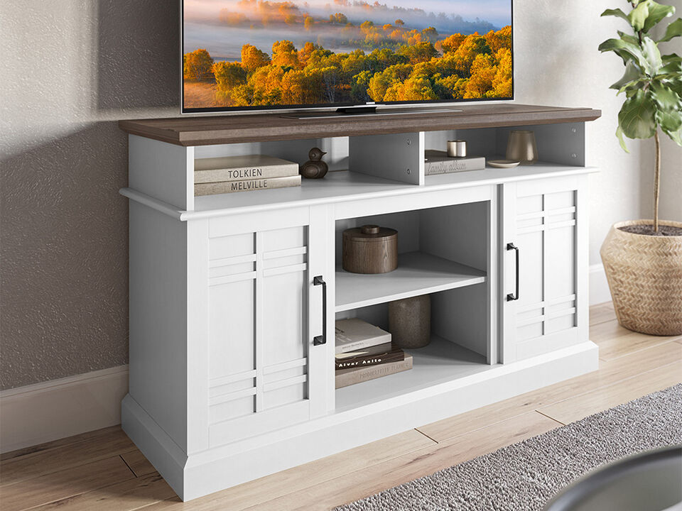 BELLEZE Modern 48" Farmhouse Wood TV Stand & Media Entertainment Center Console Table for TVs up to 50 Inch with Open Storage Shelves & Cabinets - Norrell (Ashland Pine)