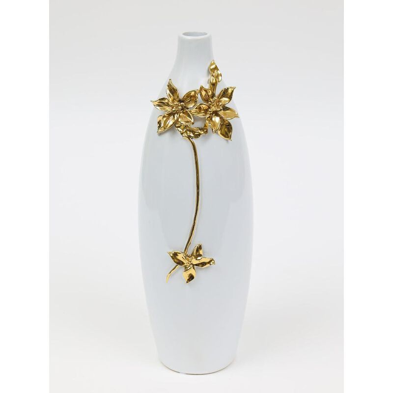 Hivvago 18 Inch Gold Floral Oval Ceramic Table Vase With Sculptural Details