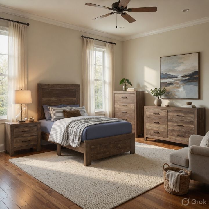 Full Size Bedroom Set, Brown Finish, Panel Design, 4-Piece Set with Bed, Nightstand, Dresser and Chest