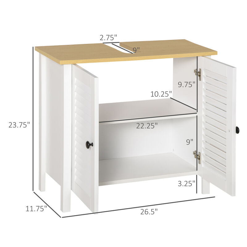 Undersink Restroom 2-Tier Anti-Slip Storage Basin w/ Sink Pipe Slot, White