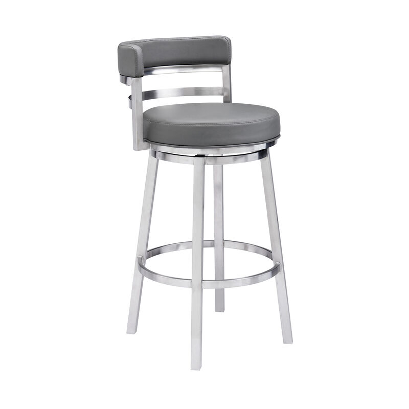 Titana Bar Height Swivel Black Faux Leather and Brushed Stainless Steel Bar Stool