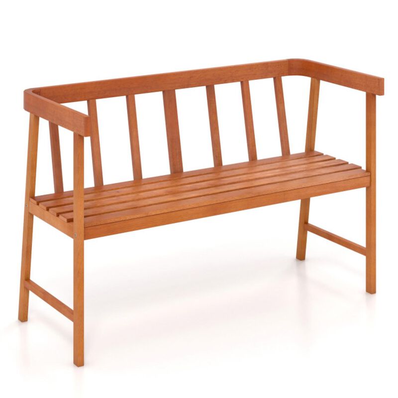 Hivvago Outdoor Eucalyptus Wood Bench with Backrest and Armrests