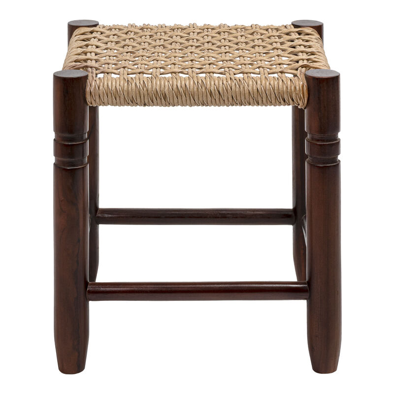 Columnar Casual Bohemian Handcrafted Teak Wood Backless Indoor/Outdoor Stool with Synthetic Woven Rattan Seat image number 9