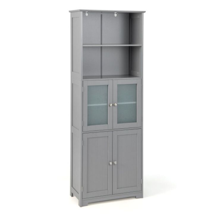 6-Tier Freestanding Bathroom Cabinet with 2 Open Compartments and Adjustable Shelves