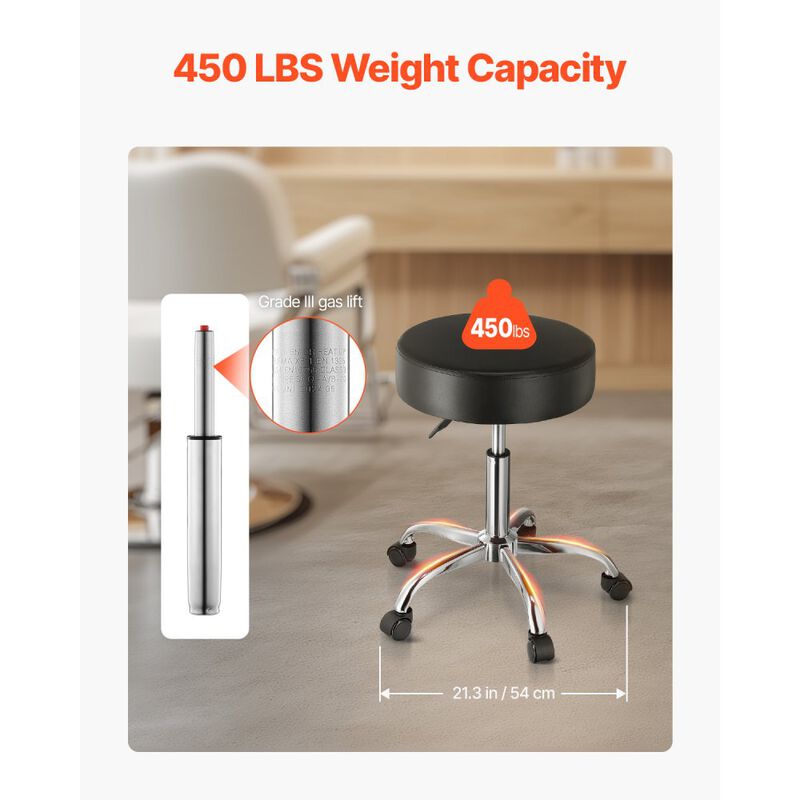 Round Swivel Rolling Stool with Wheels, Adjustable PU Leather Seat for Salon, Spa & Massage image number 4