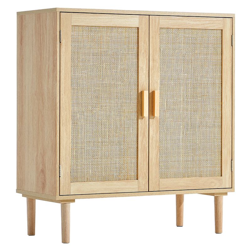 Rattan Storage Cabinet with 2 Magnetic Doors and Adjustable Shelves for Any Room