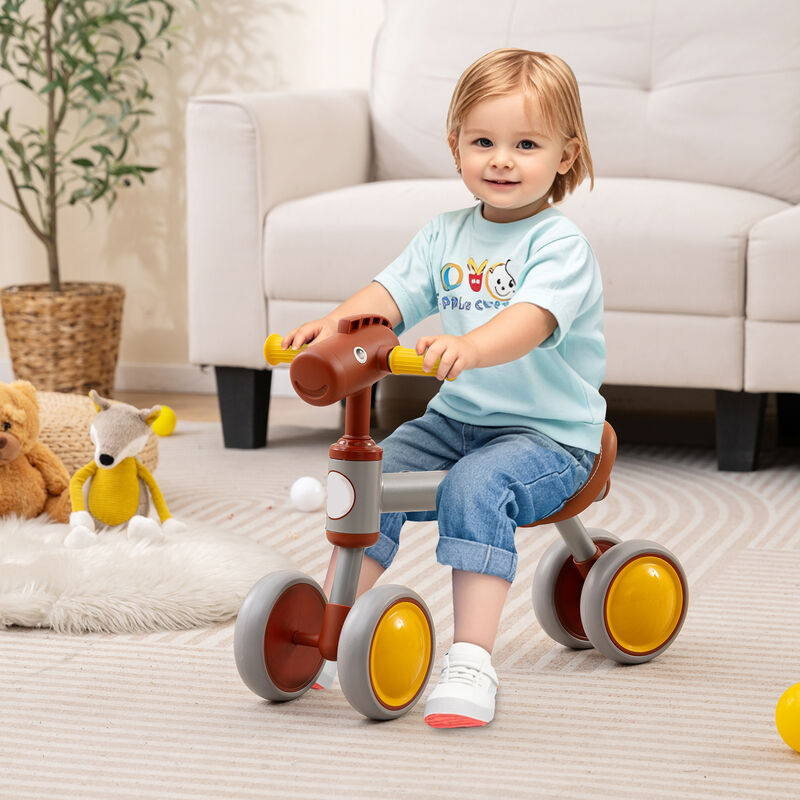 Baby No Pedal Balance Bike with 4 Wheels for Indoor Outdoor Riding Fun-Brown image number 7