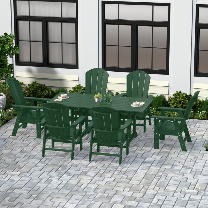 WestinTrends 7 Piece Outdoor Patio Dining Table and Adirondack Armchair Set
