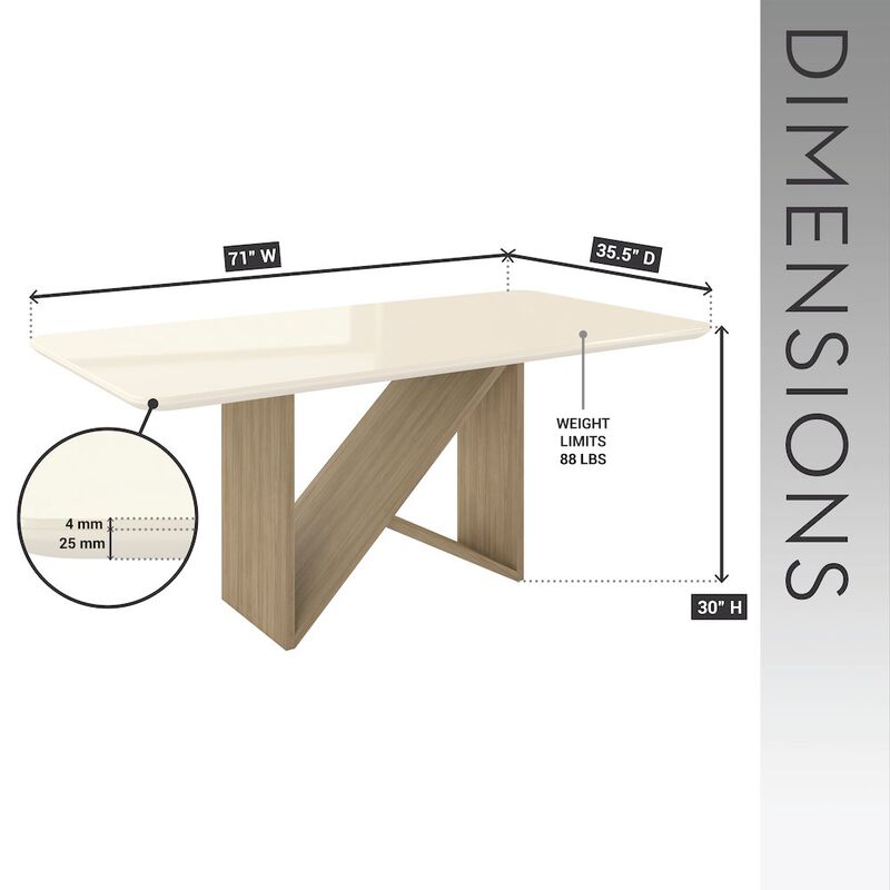 6 Seater Dining Table with Painted Glass Top & Elegant Wooden Base