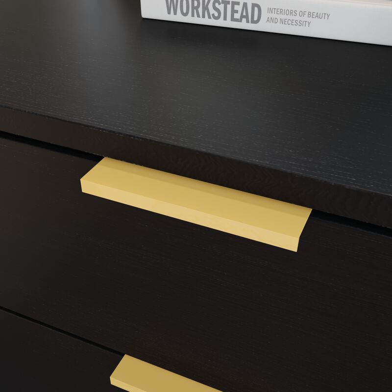 2-Drawer Black Wooden Nightstand Bedside Table With 4 Metal Legs 15.7 in. D x 19.7 in. W x 17.9 in. H