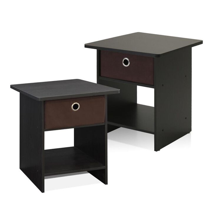 Furinno End Table/ Night Stand Storage Shelf with Bin Drawer, Espresso/Brown, Set of two