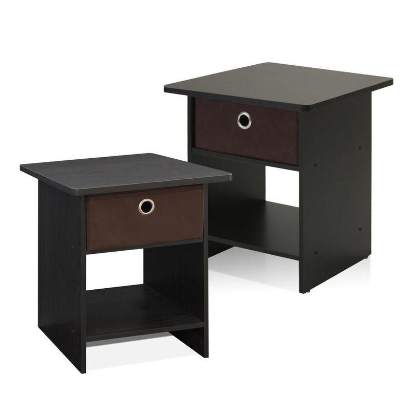 Furinno End Table/ Night Stand Storage Shelf with Bin Drawer, Espresso/Brown, Set of two