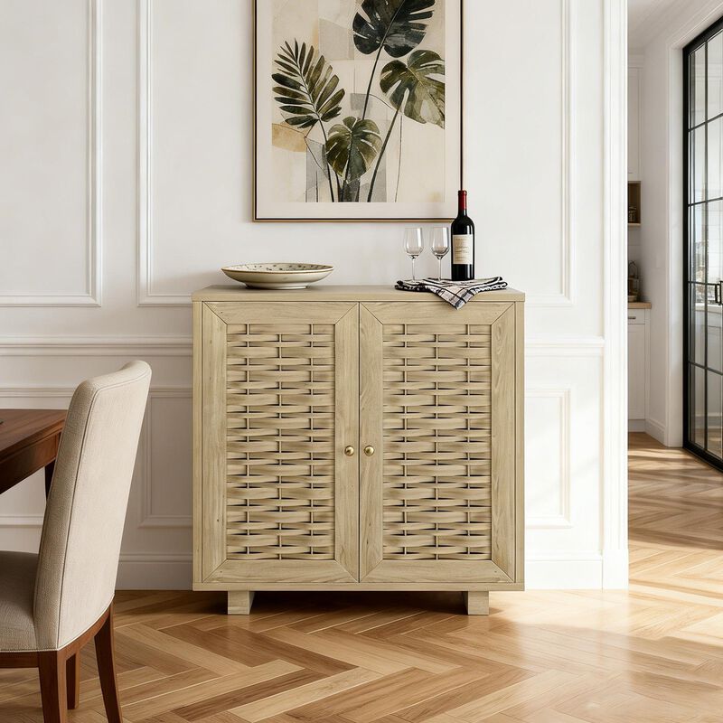 Woven Pattern Accent Cabinet Office Storage Cabinet with 1 Shelf and 2-Door image number 3