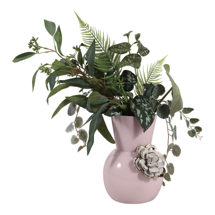 9x7" Flower Applique Vase, Blush/white