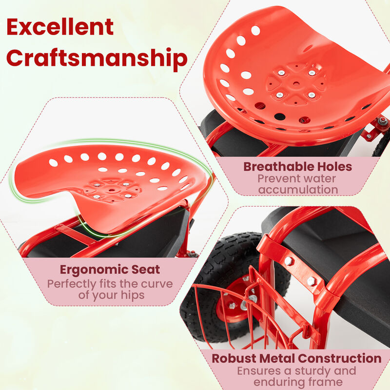 Gardening Wagon Scooter with Extendable Handle and High-Capacity Frame