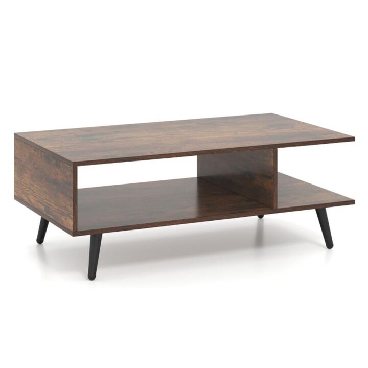 Hivvago Mid Century Modern Rectangle Coffee Table 2-Tier Accent Table with 2 Open Compartments