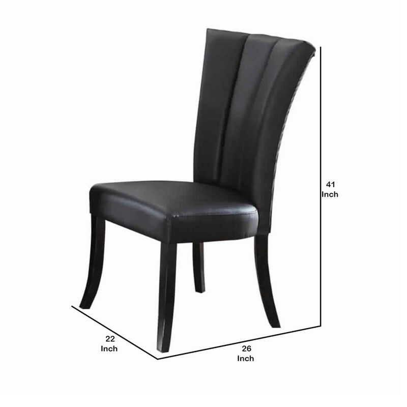 Leather Upholstered Dining Chair In Poplar Wood, Set Of 2,Black-Benzara