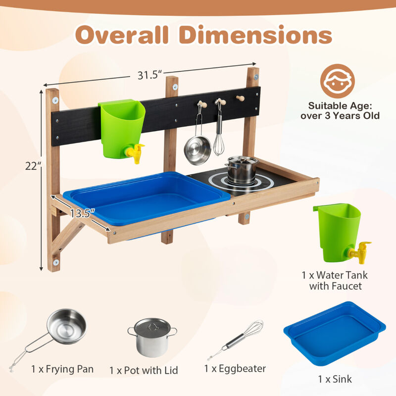 Kids Outdoor Mud Kitchen Wall Mounted Play Station for Backyard-Multi-color image number 2