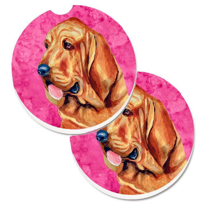 Caroline's Treasures Pink Bloodhound Set of 2 Cup Holder Car Coasters LH9376PKCARC, 2.56, Multicolor