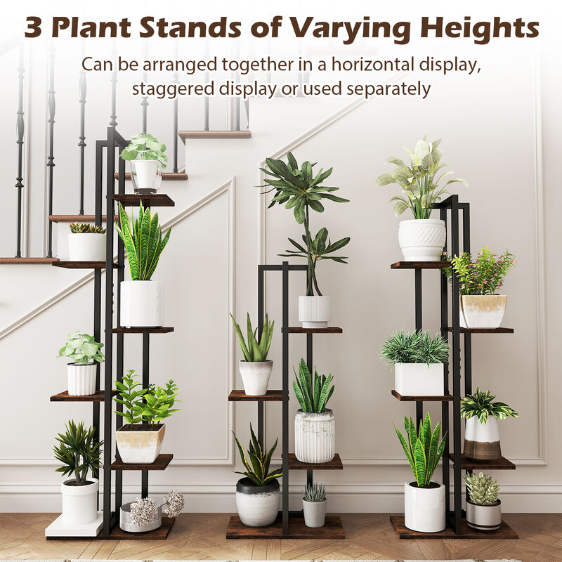 3 Pieces Tall Wood Plant Stand Set 4, 5 and 6-Tier Indoor Flower Stands
